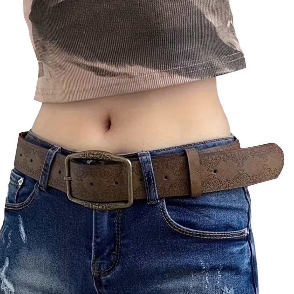 Embossed Leather Brown Belt